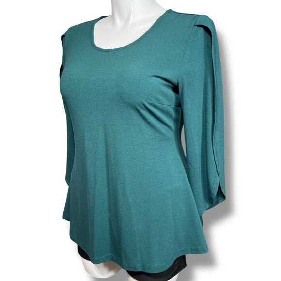 Betabrand Womens Swing Top Shirt Blouse Split Sleeve Scoop Neck Stretch Teal XL - Picture 7 of 8